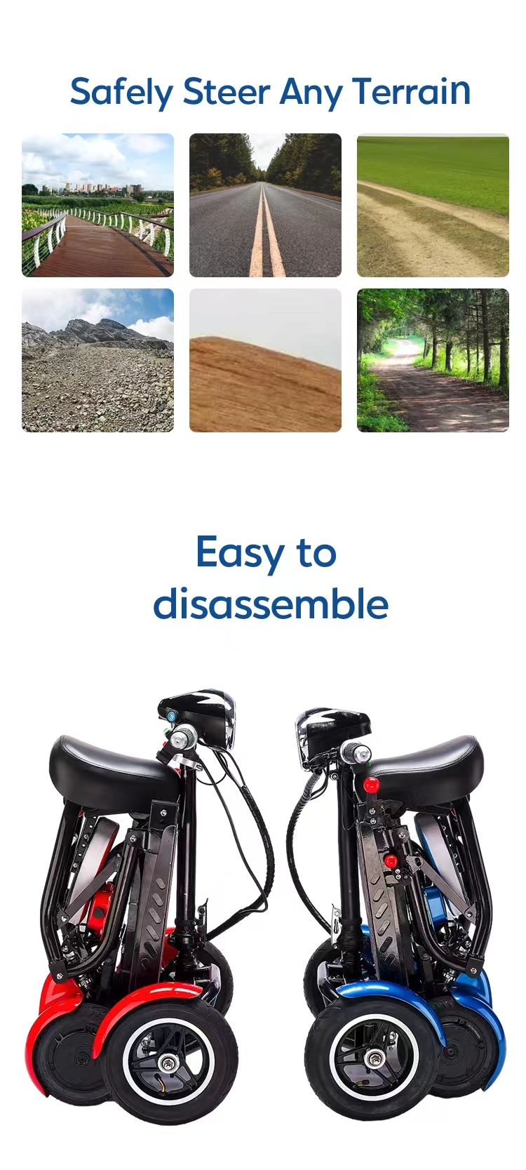 4-wheel auto easy fold mobility scooter with 2 seats