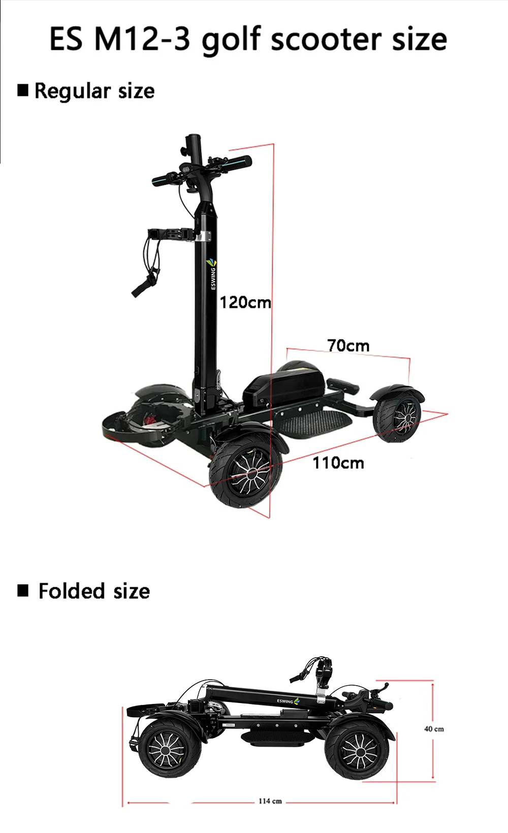 4 wheels electric golf scooter size
