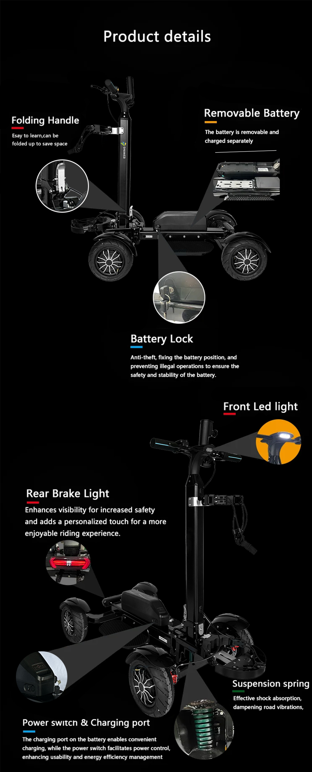 4 wheels electric golf scooter