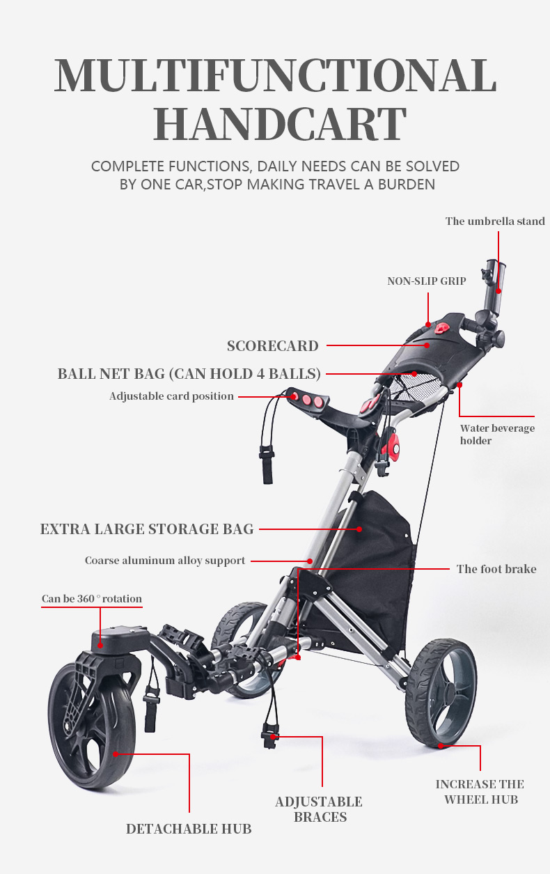 3 wheel golf push cart golf trolley