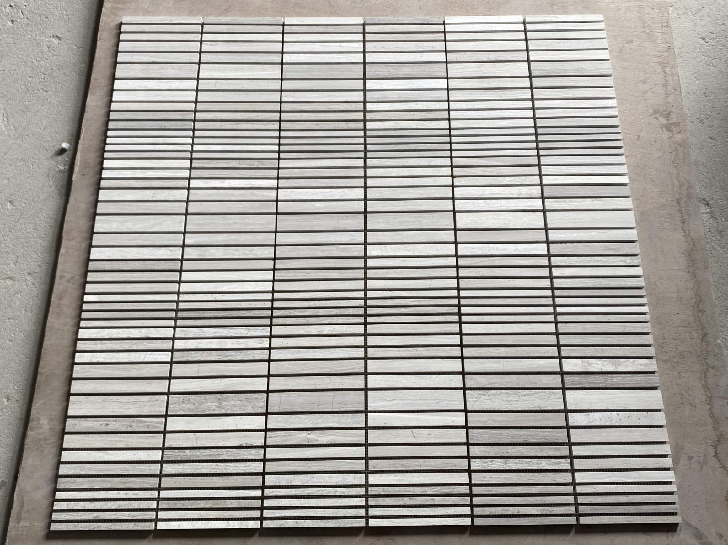 We wholesale Wooden White Marble Rectangle Straight Stack Mosaic Tile