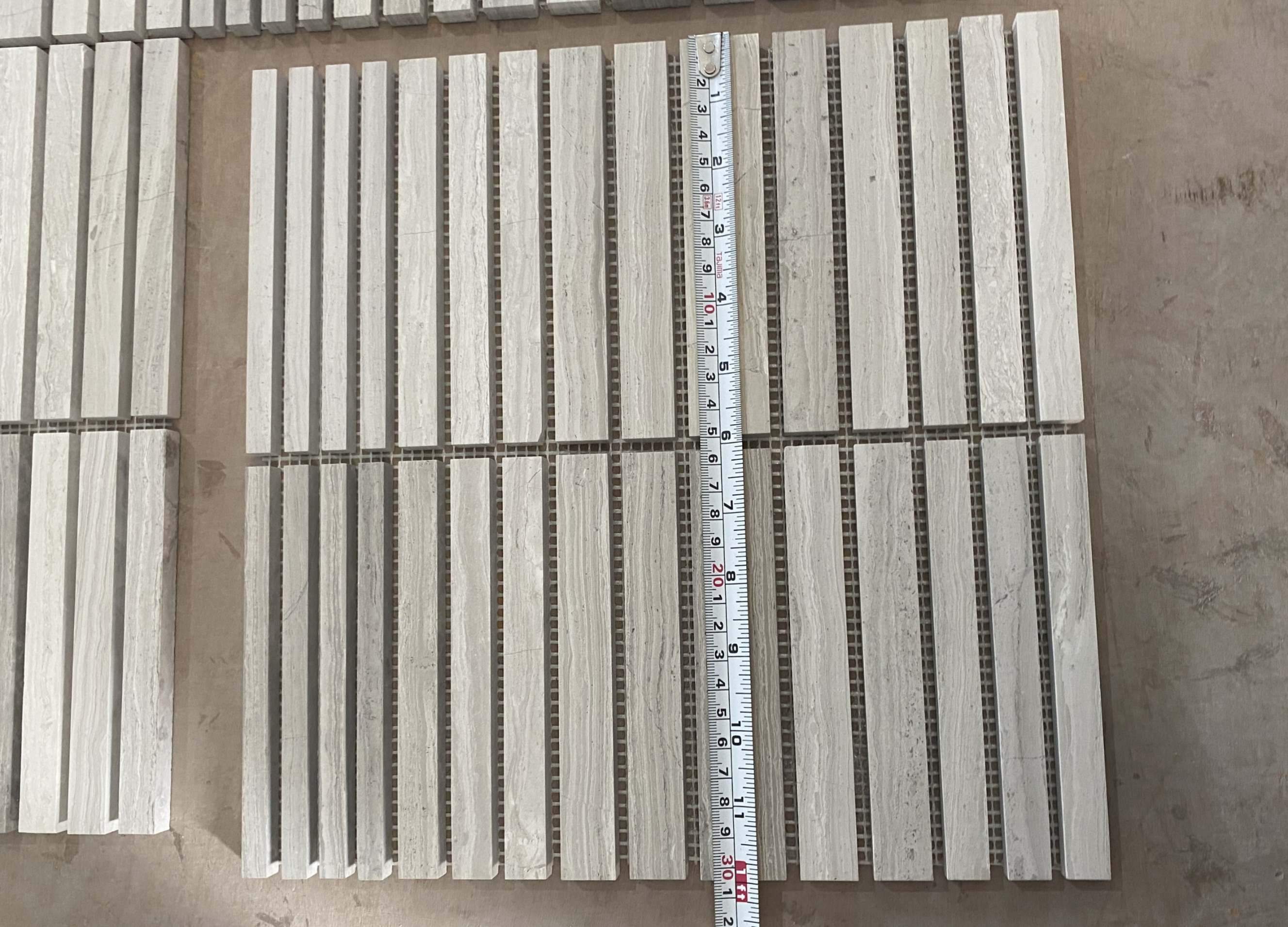 We wholesale Wooden White Marble Rectangle Straight Stack Mosaic Tile
