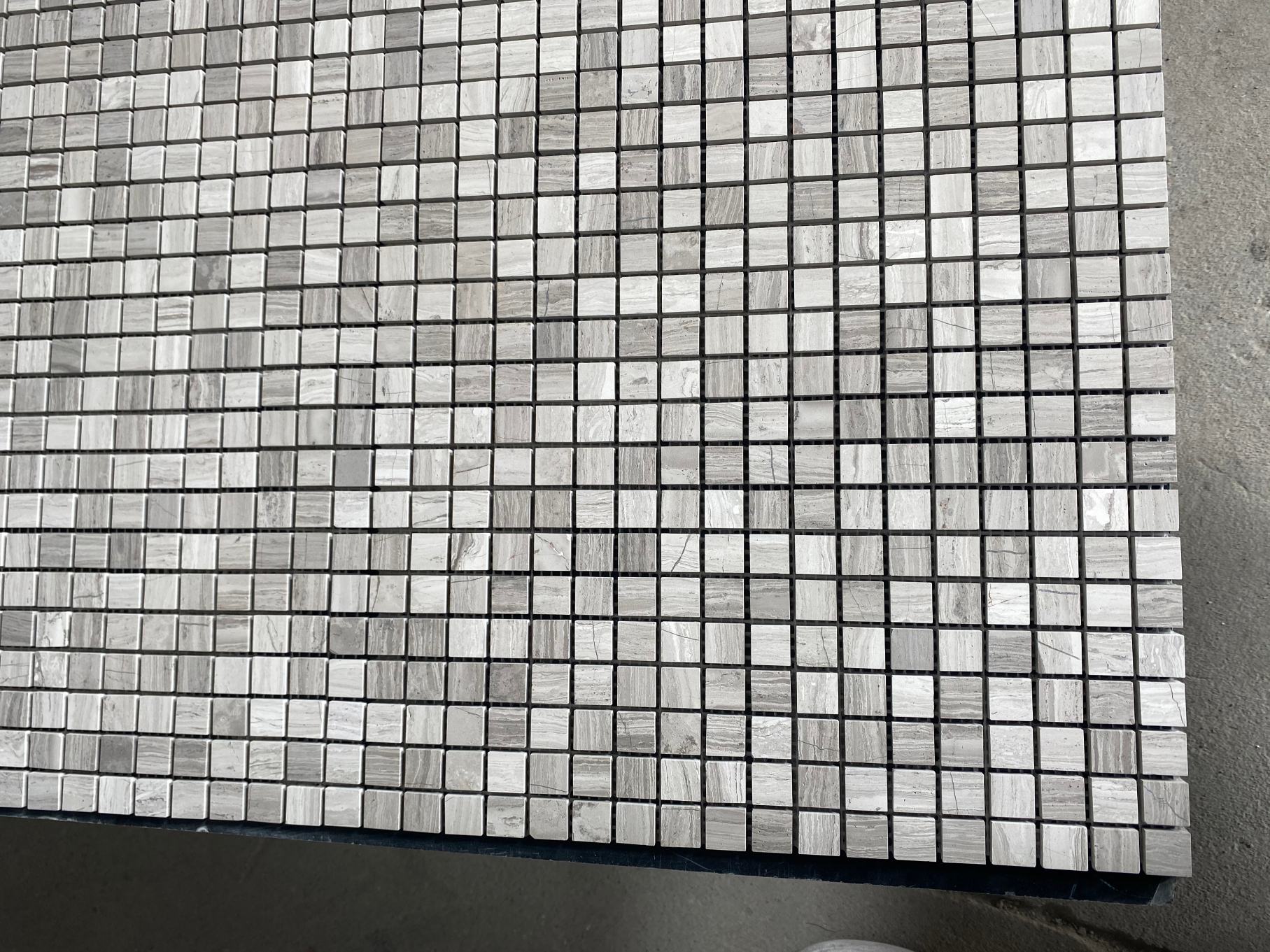 Wooden White Marble Square Grid Mosaic Tile