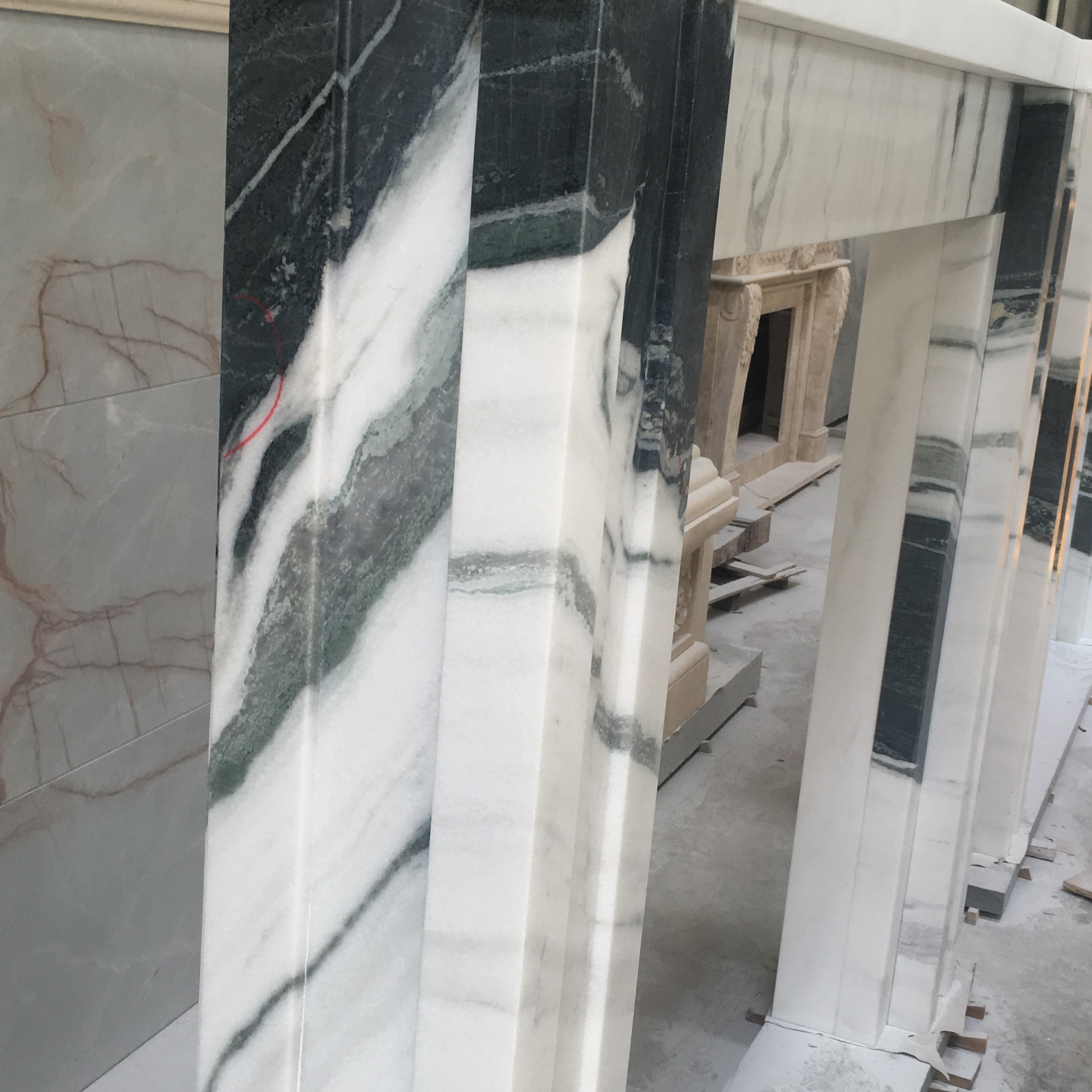 black fireplace white mantel
