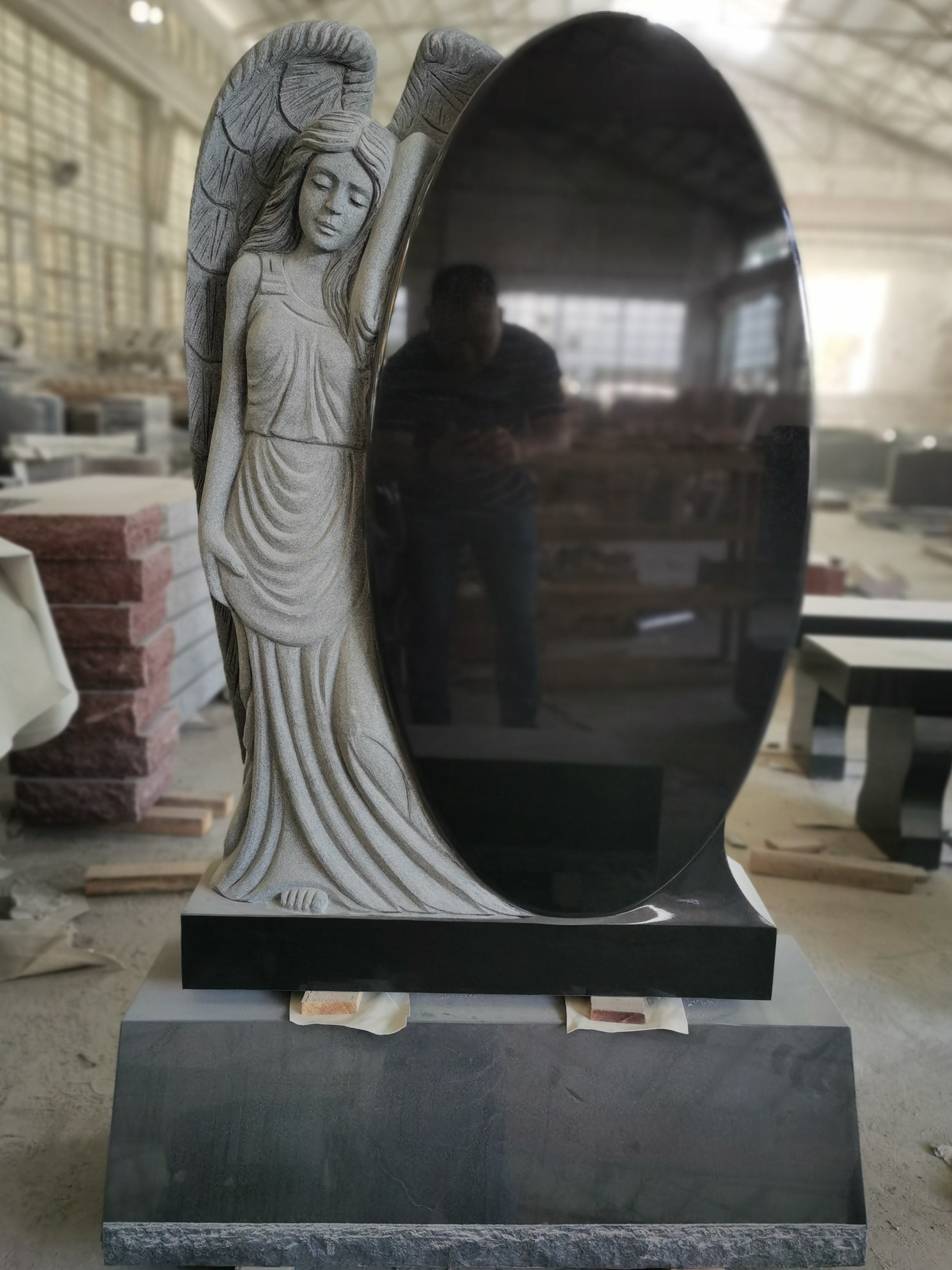 angel headstones black granite