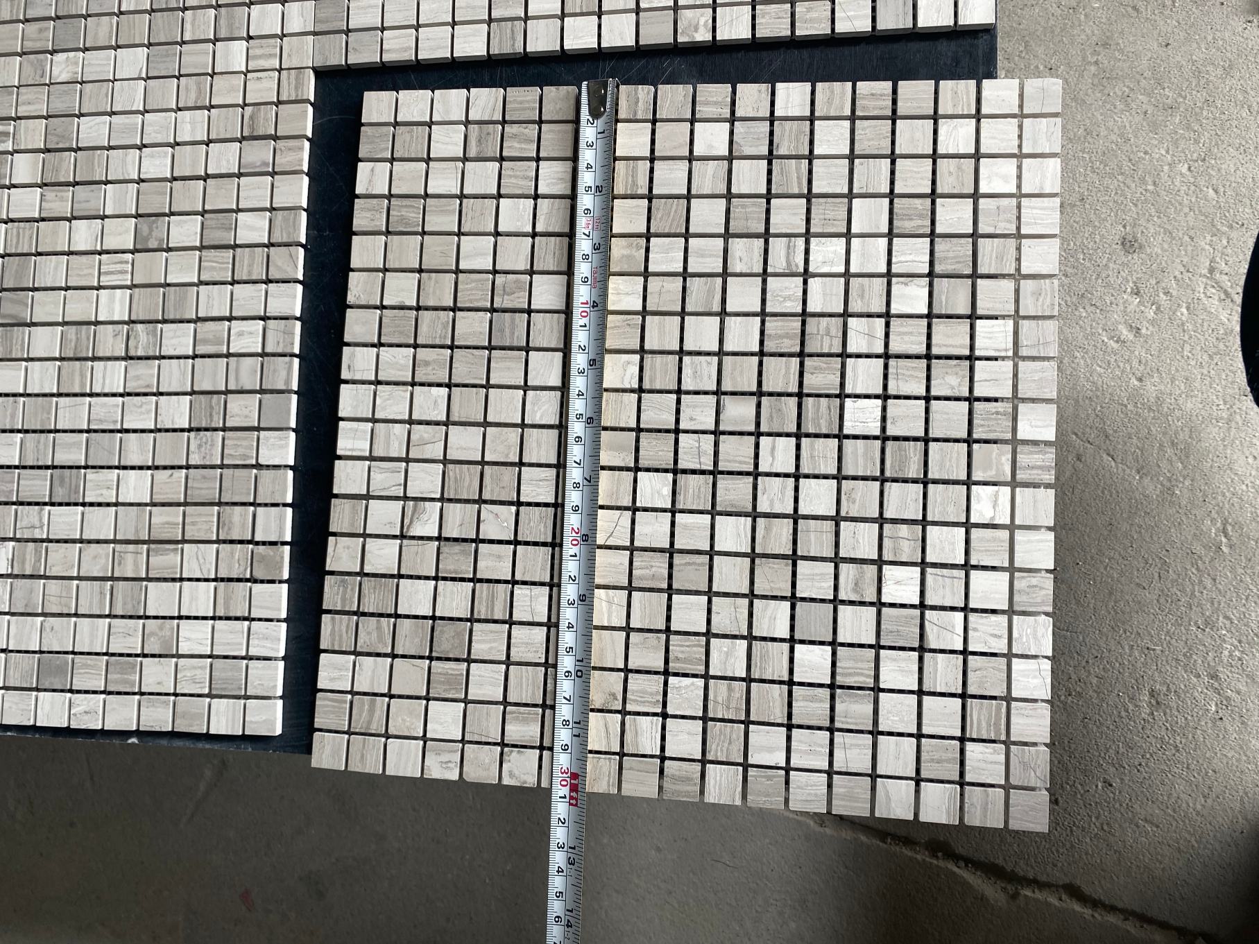 Wooden White Marble Square Grid Mosaic Tile