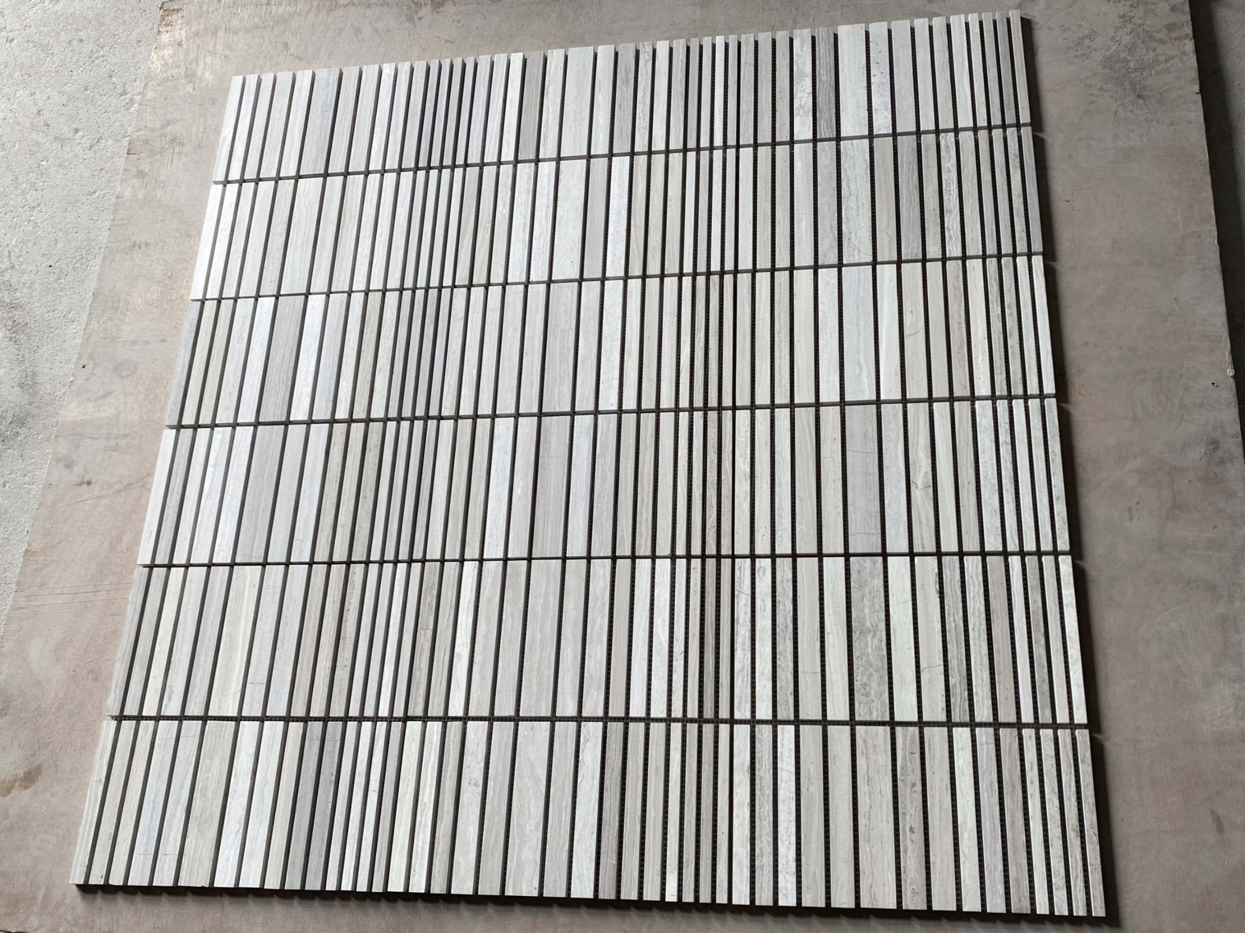 We wholesale Wooden White Marble Rectangle Straight Stack Mosaic Tile