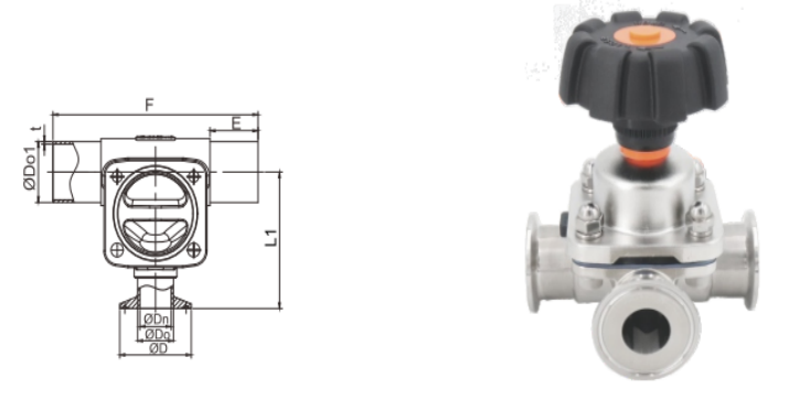 Sterile 3-way diaphragm valves, Aseptic 3-way diaphragm valves, Pharmaceutical 3-way diaphragm valves, sanitary valves, hygienic valves, SS valves