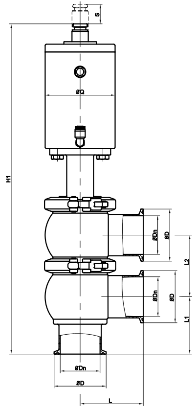 Hygienic single seat diverter valves, Sanitary SS single seat diverter valves, Pneumatic single seat diverter valves