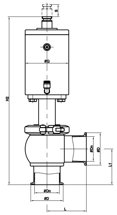 Hygienic single seat diverter valves, Sanitary SS single seat diverter valves, Pneumatic single seat diverter valves