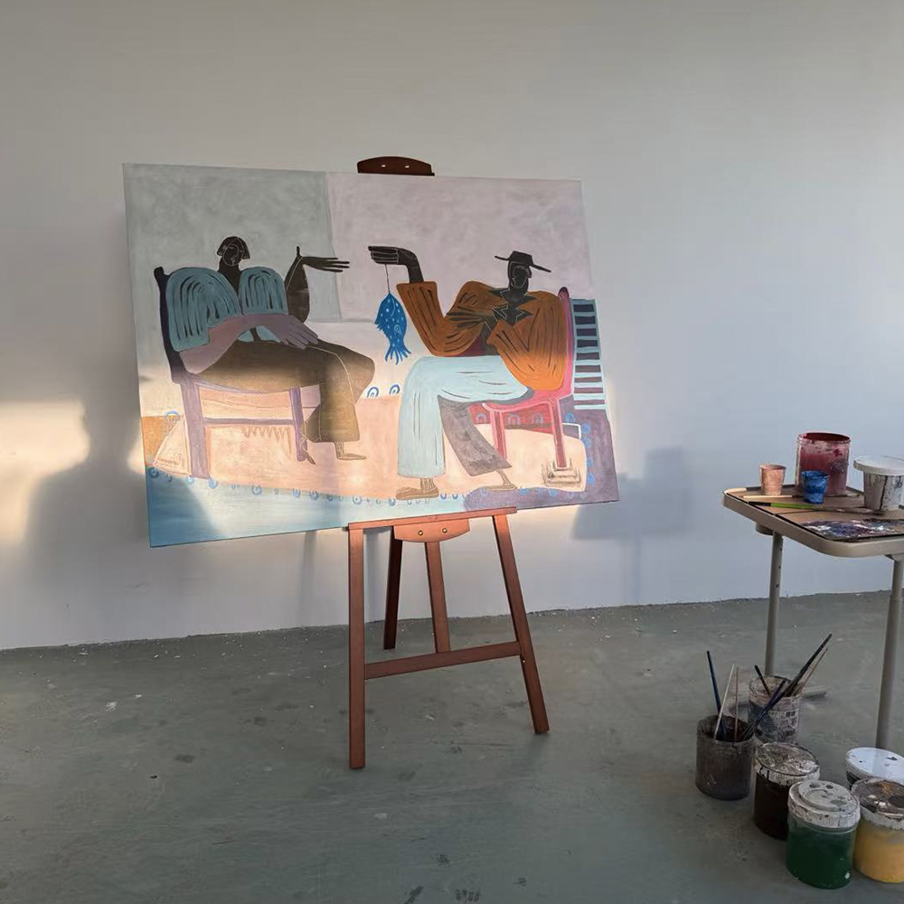 Artist Using Painting Canvas for Acrylic Artwork
