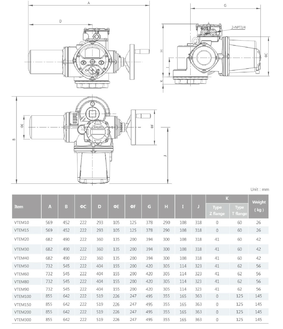 Overall Dimensions Diagram of the Actuator Cad Drawings