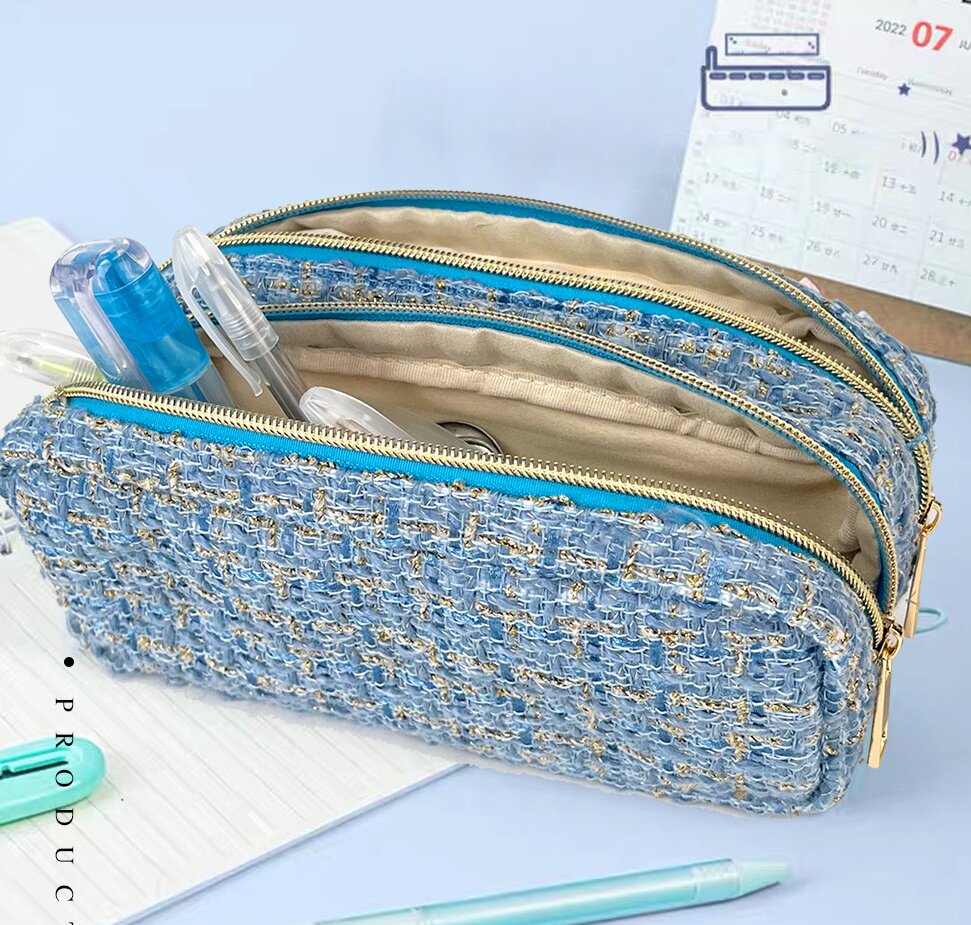 Chic Tweed Pencil Case – Elegant Utility in Chanel-Inspired Style