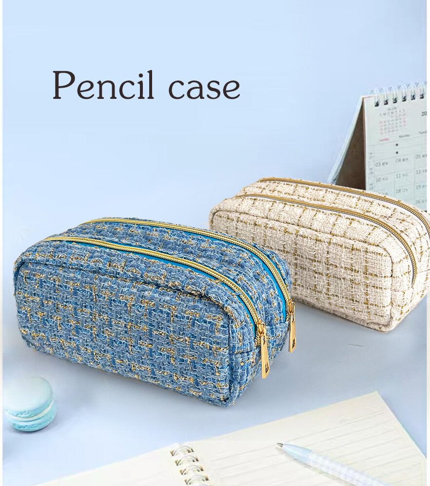 Chic Tweed Pencil Case – Elegant Utility in Chanel-Inspired Style