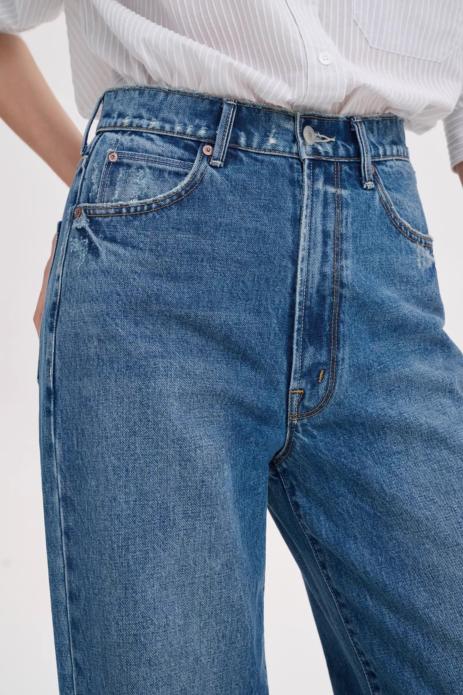 medium wash wide leg jeans