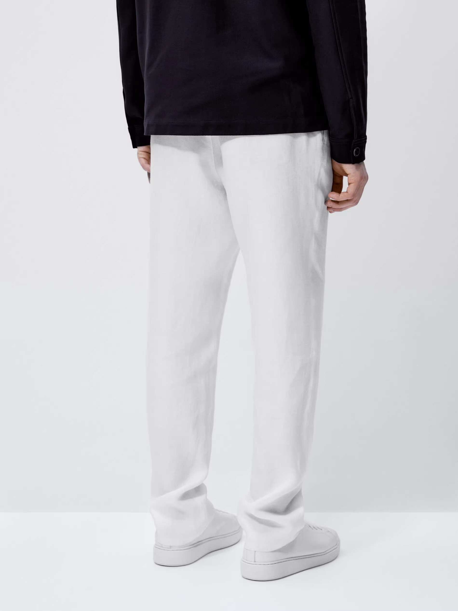black linen tapered trousers