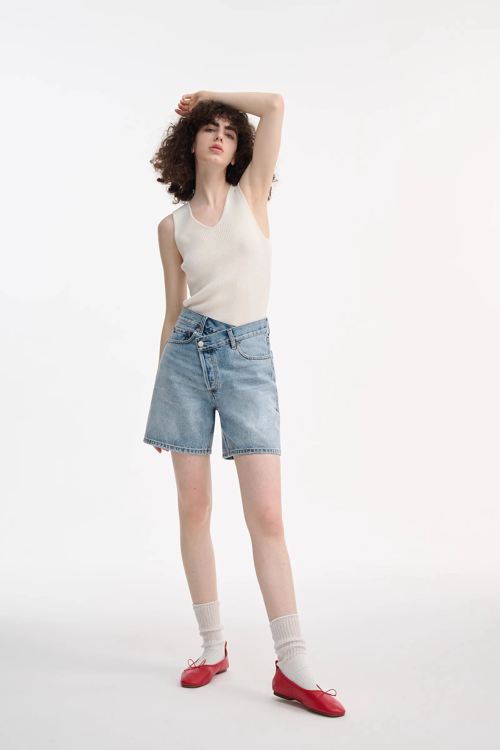 straight leg denim shorts