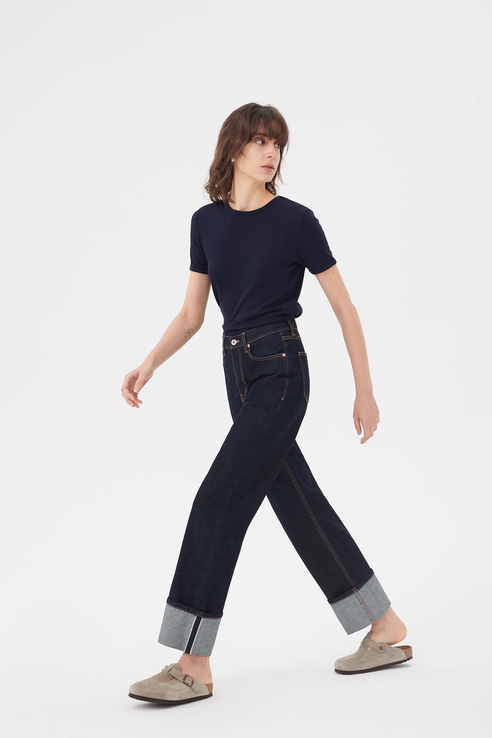 straight leg dark denim jeans