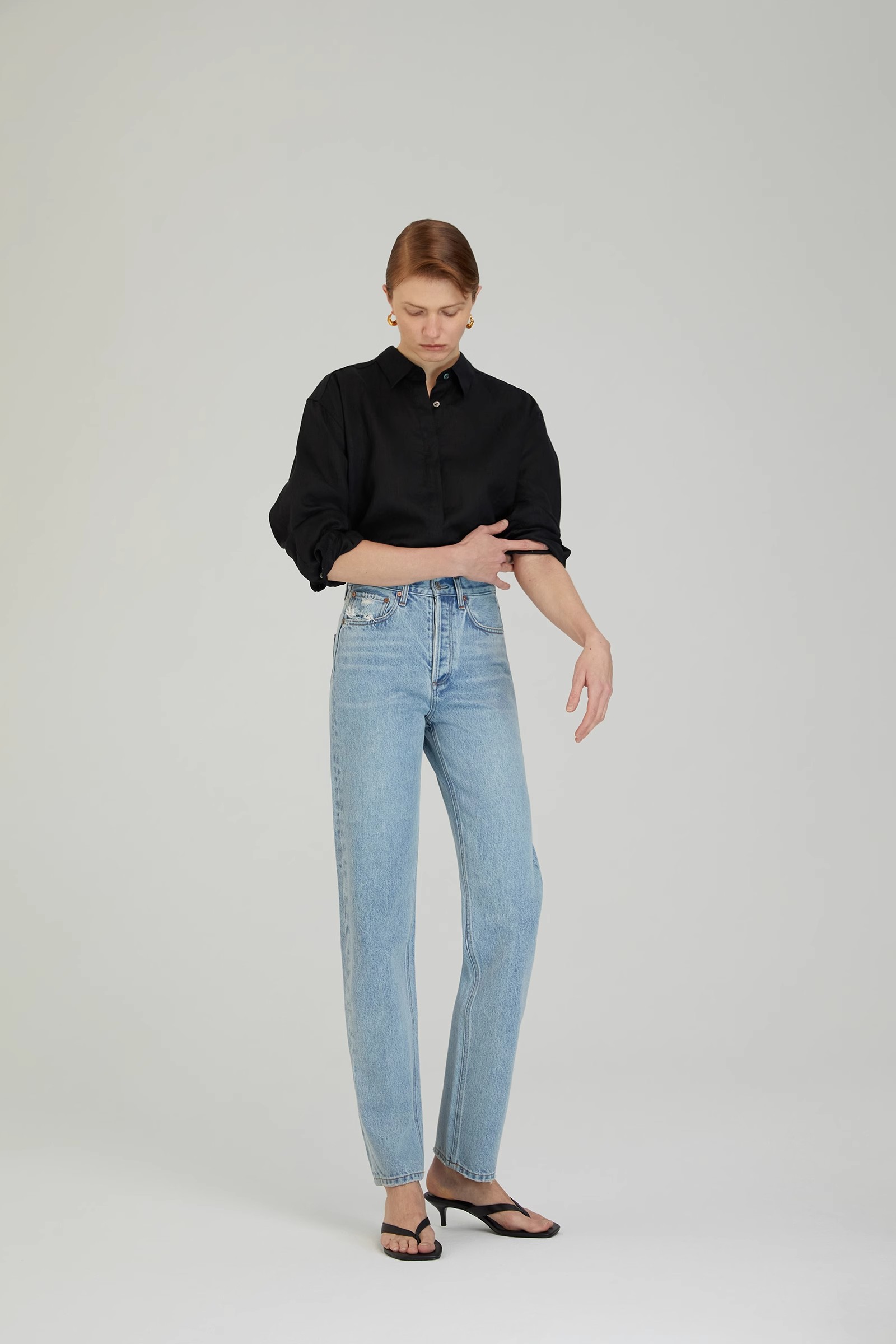 high rise tapered jeans