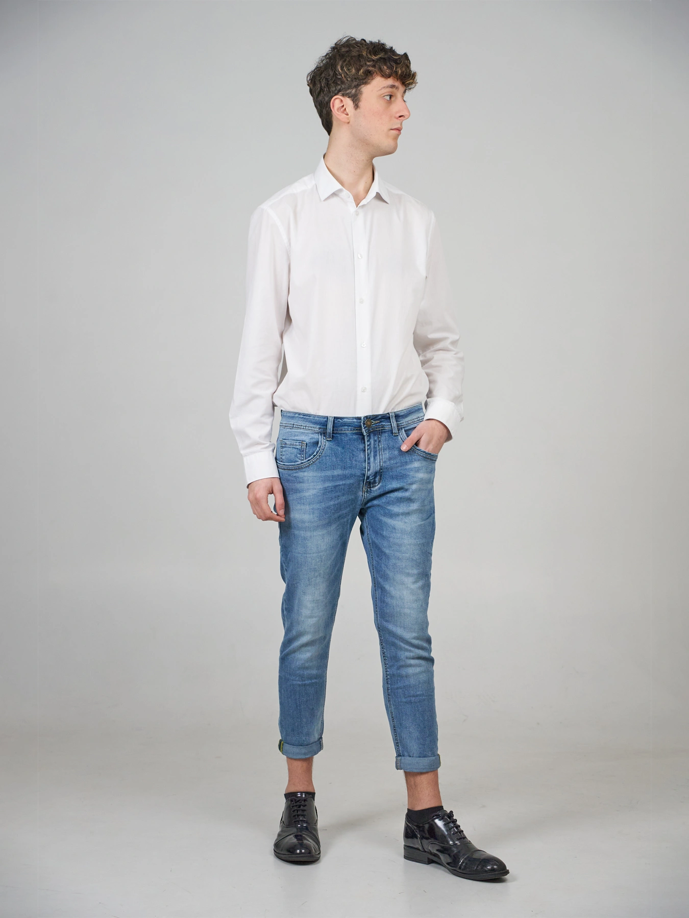 navy blue cuffed pants