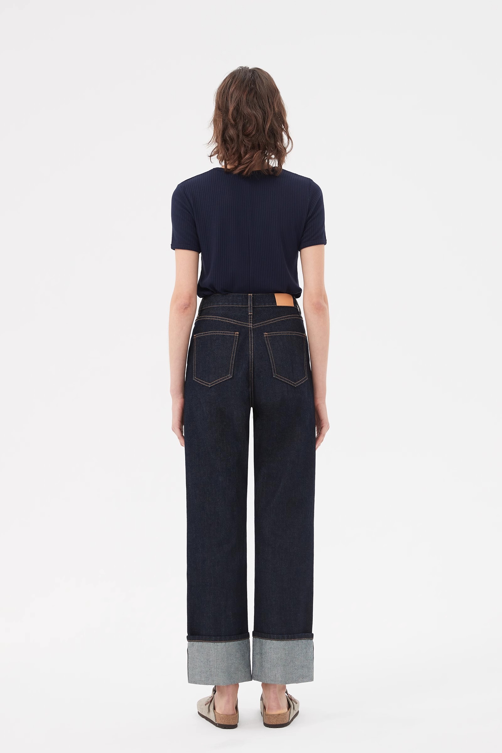 straight leg dark blue jeans womens