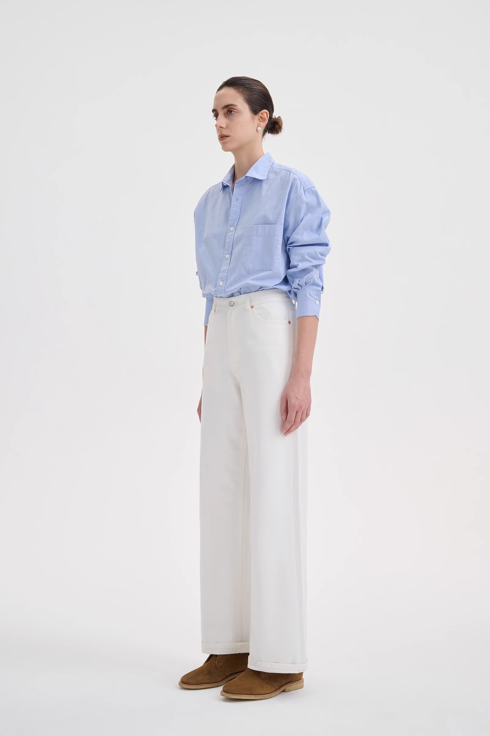 white straight wide leg jeans