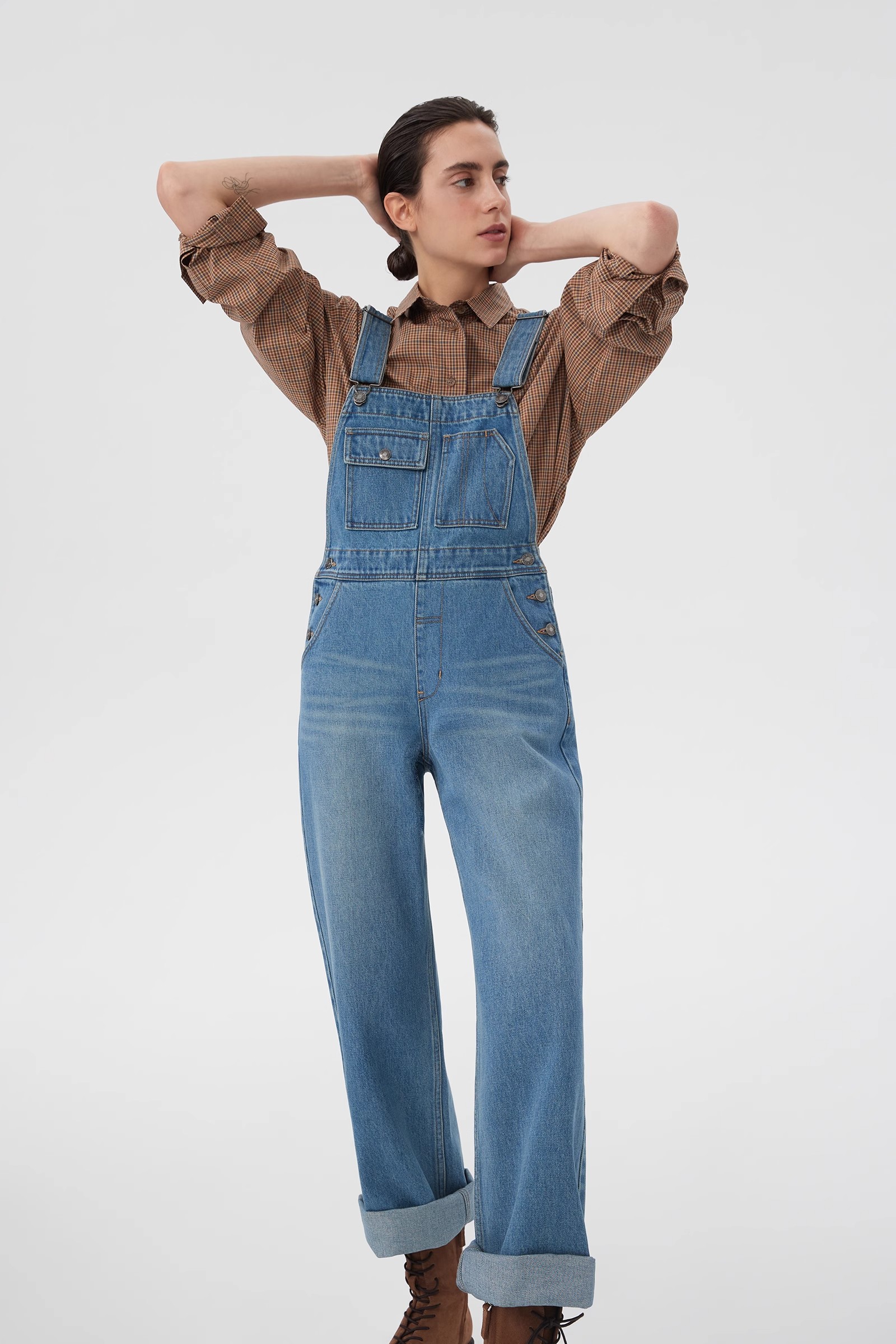 straight leg denim overalls