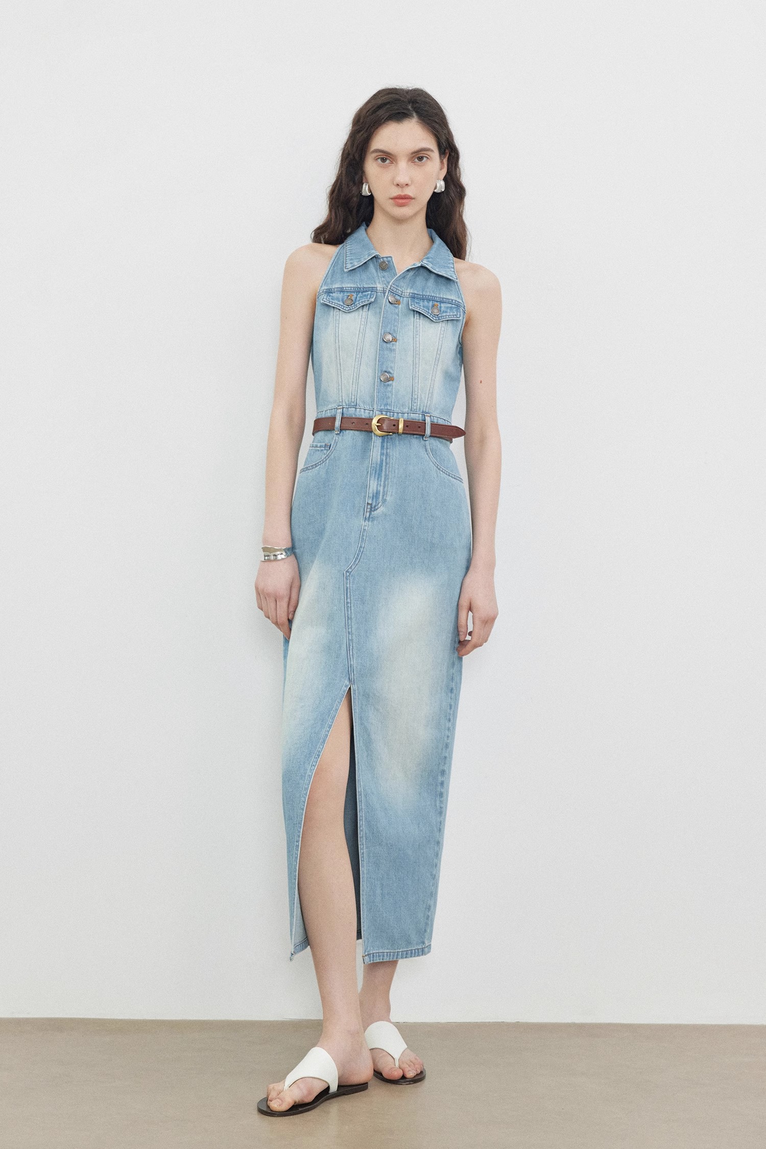 sleeveless denim mini dress