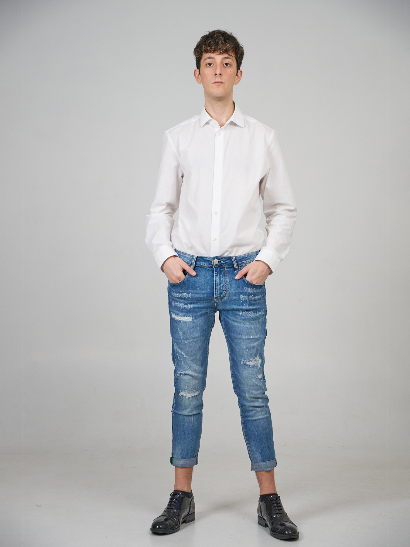 wide leg cuffed jeans