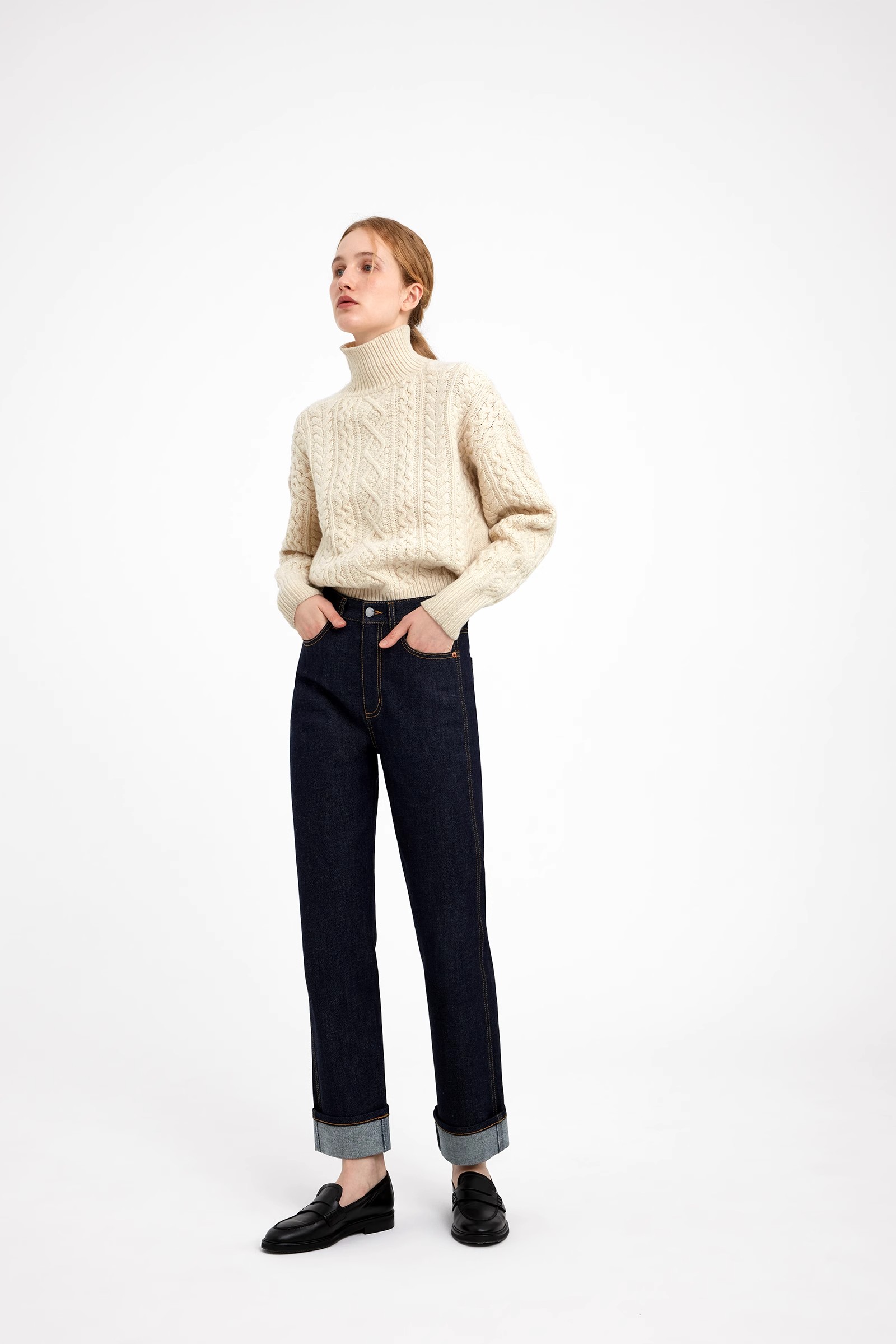straight leg cuffed jeans womens