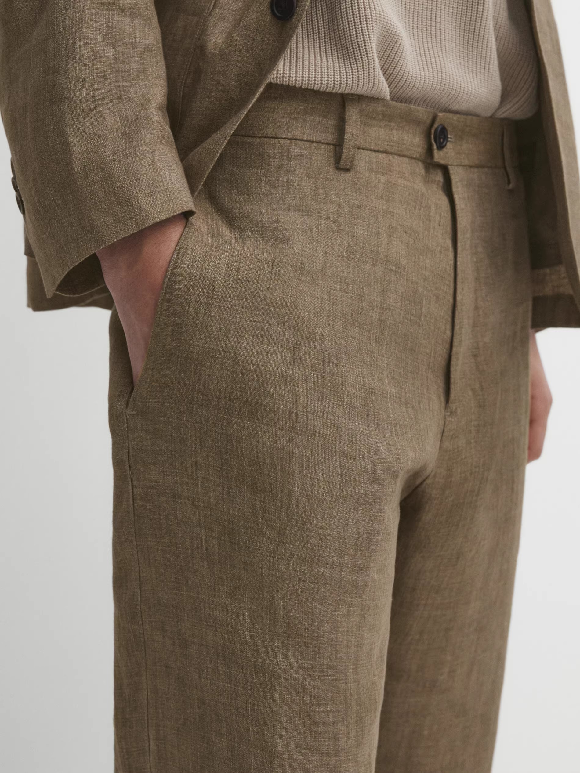 slim fit linen suit trousers