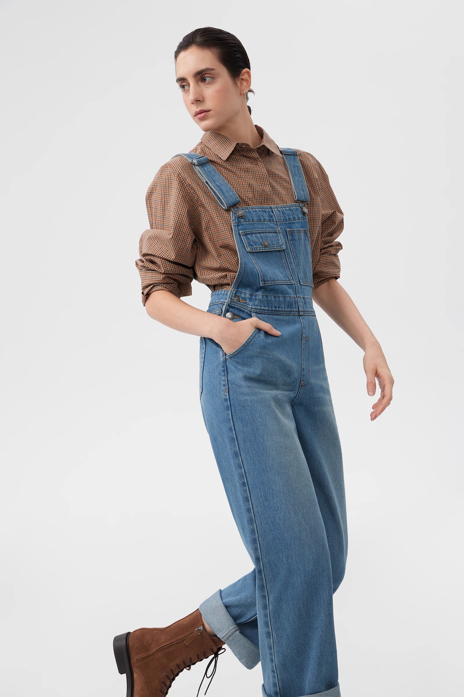 denim straight leg overalls