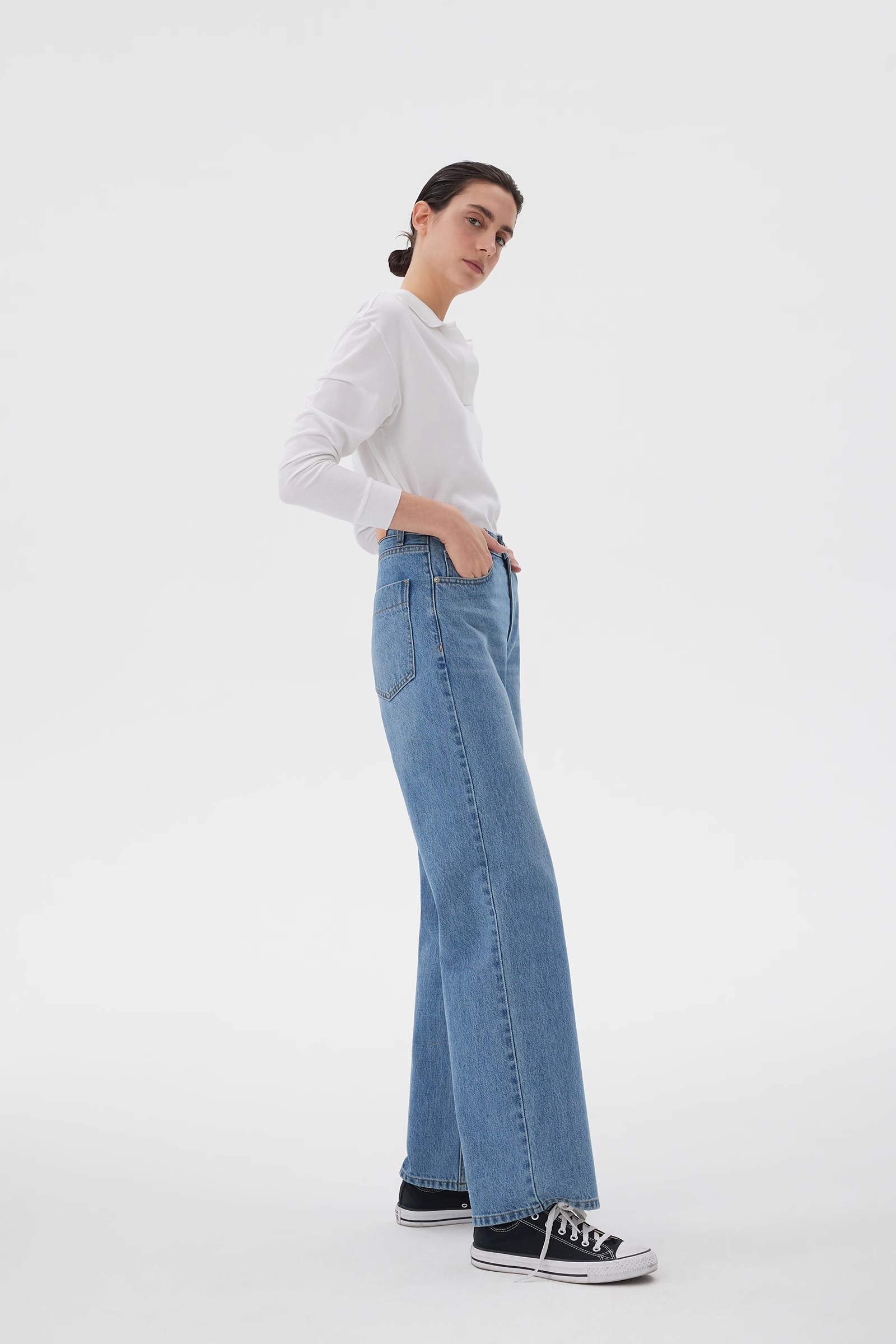 high waisted straight leg jeans dark wash