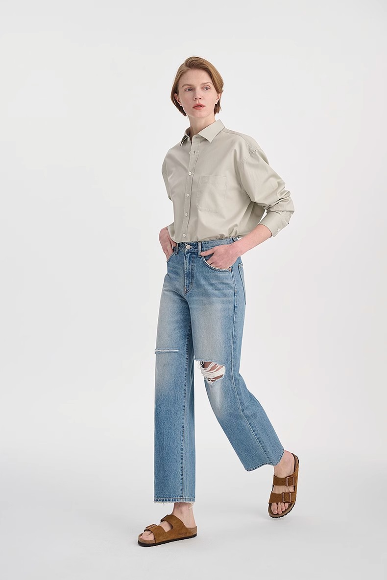 ripped straight leg jeans