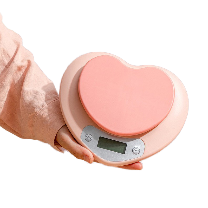 Lovely Pink 5kg/1g Heart Shaped USB Charging Kitchen Scale