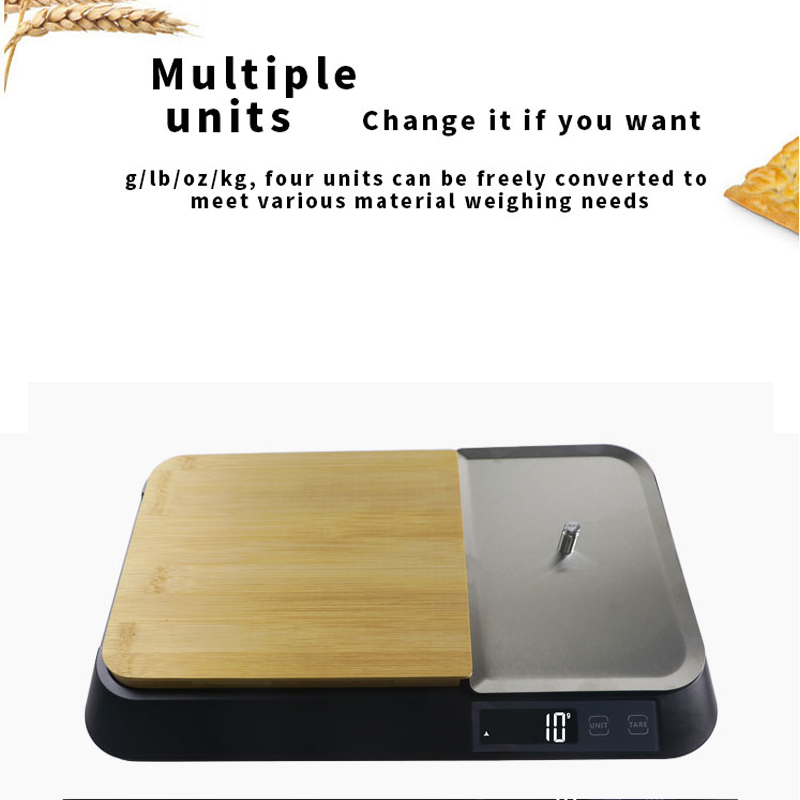 Removable Bamboo Cutting Board and Tray 3 in 1 Nutrition Food Scale Digital Kitchen Scale