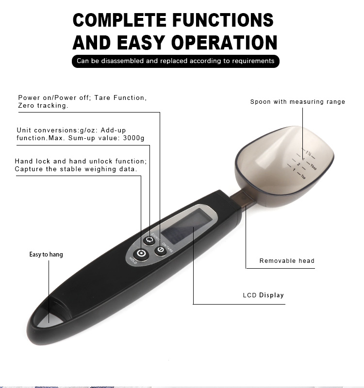Tea/Coffee Spoon 2 Interchangeable Scoop Digital Novelty Kitchen Measuring Electronical Spoon Scale