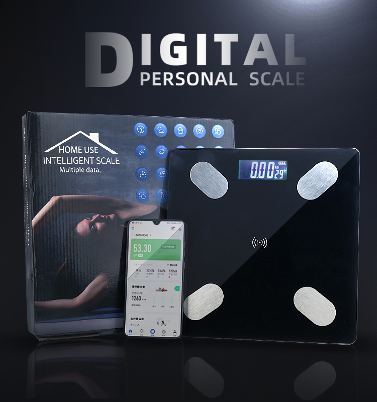 ODM 180kg APP Tempered Glass Electronic Weight Body Fat Scale Application Weighing Digital Bathroom Scale