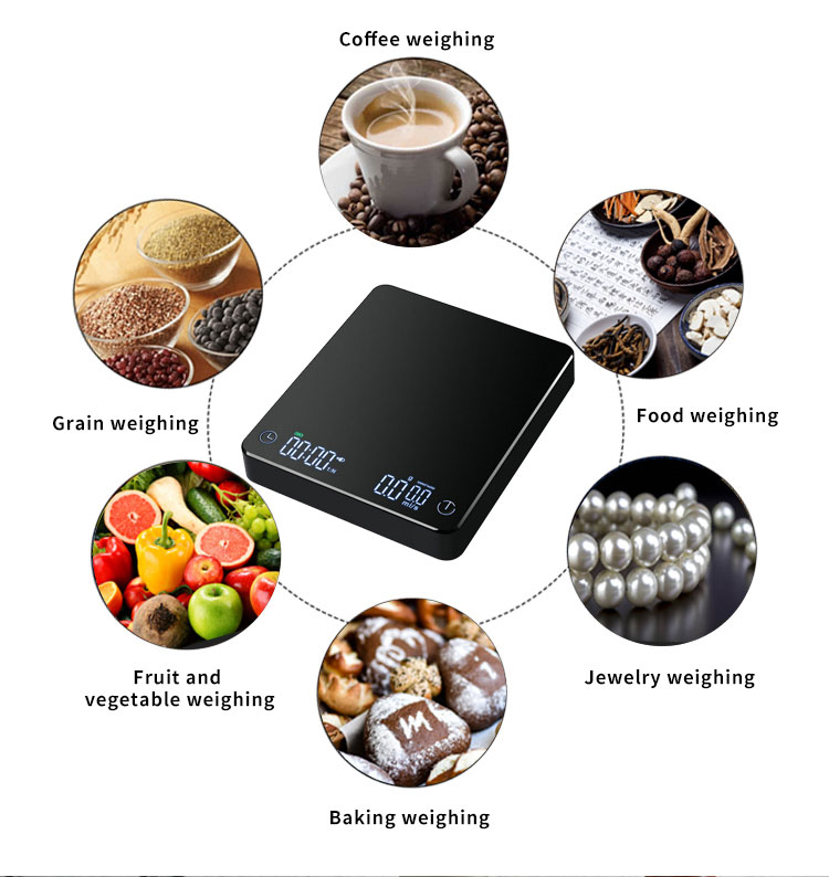LED Display Electronic Food Coffee Scale Digital Timer USB Digital Coffee Scale