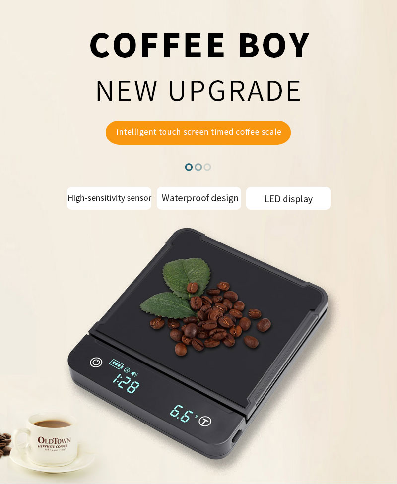 Waterproof USB 3kg/0.1g Coffee Weighing Scale Digital Kitchen Coffee Scale With Timer