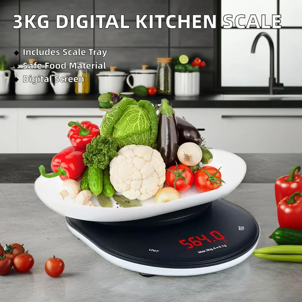 White 3kg Kitchen Scale with Tray
