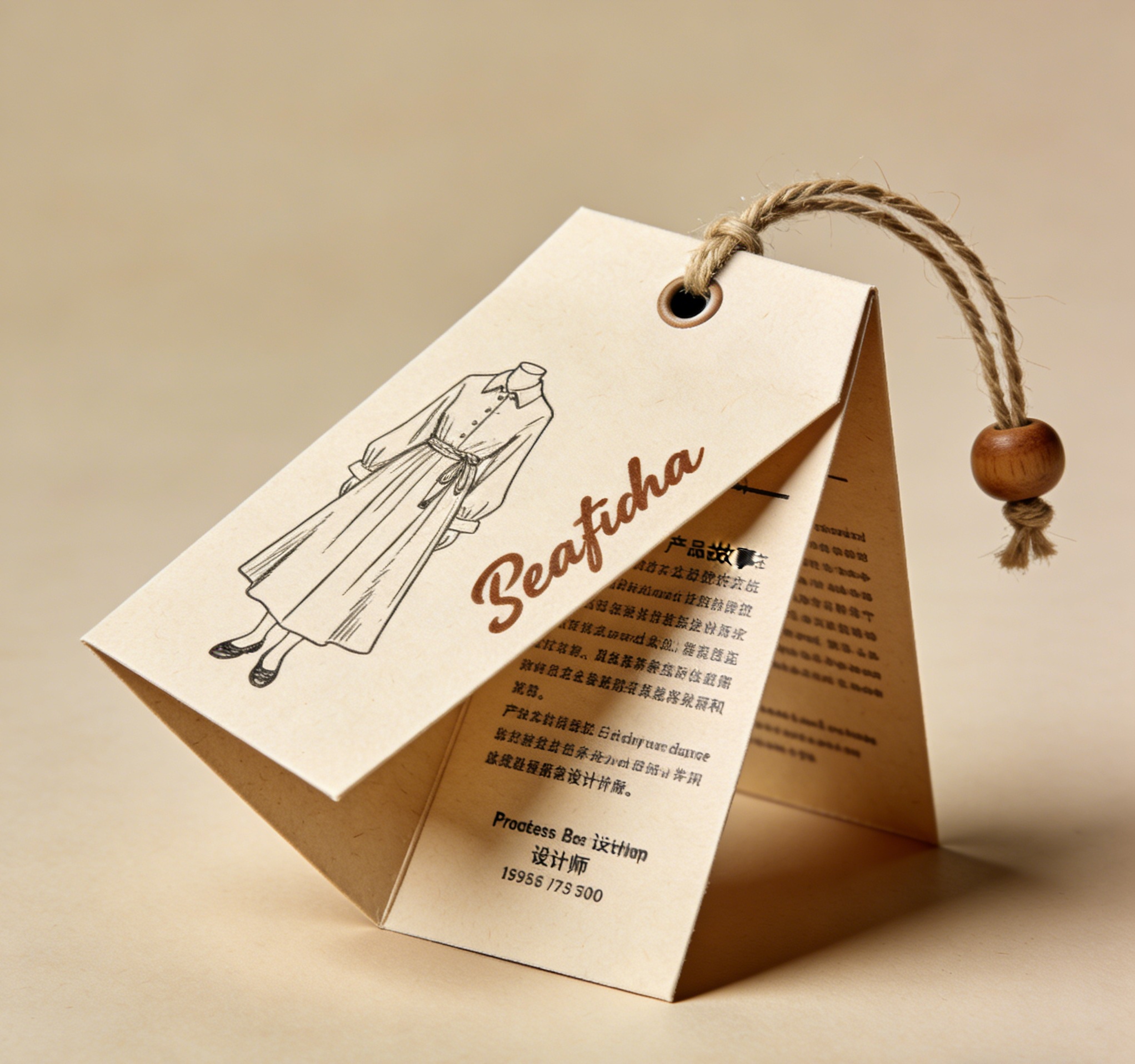 Custom folded hang tags with 2-panel clothing information.