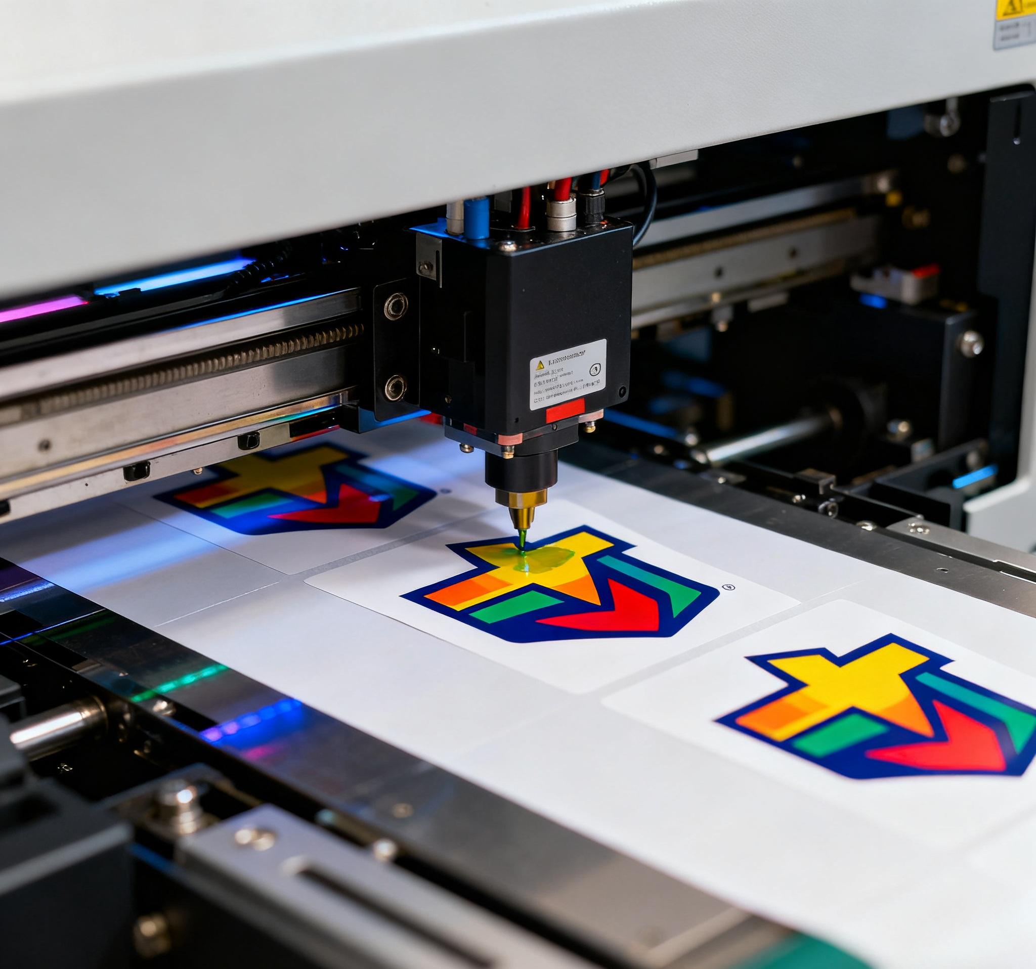 close-up of digital heat transfer label printer printing logos