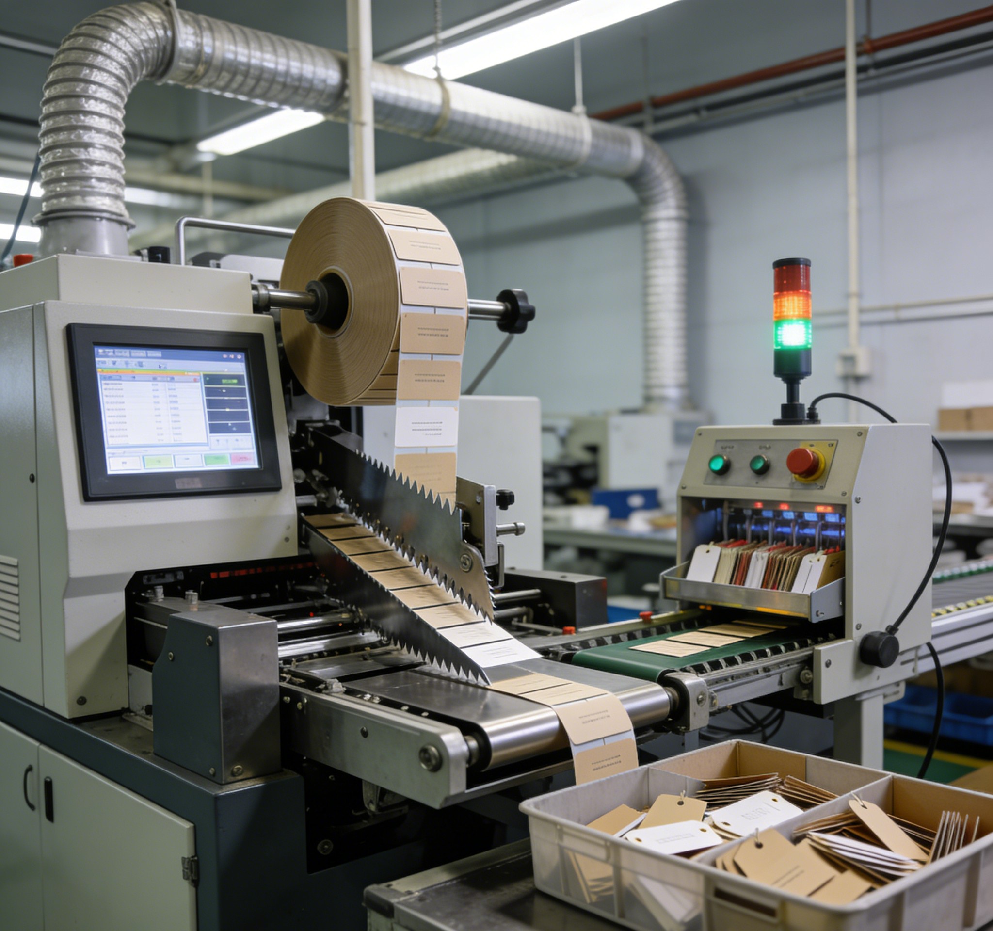 apparel hang tag production workshop with automated machines