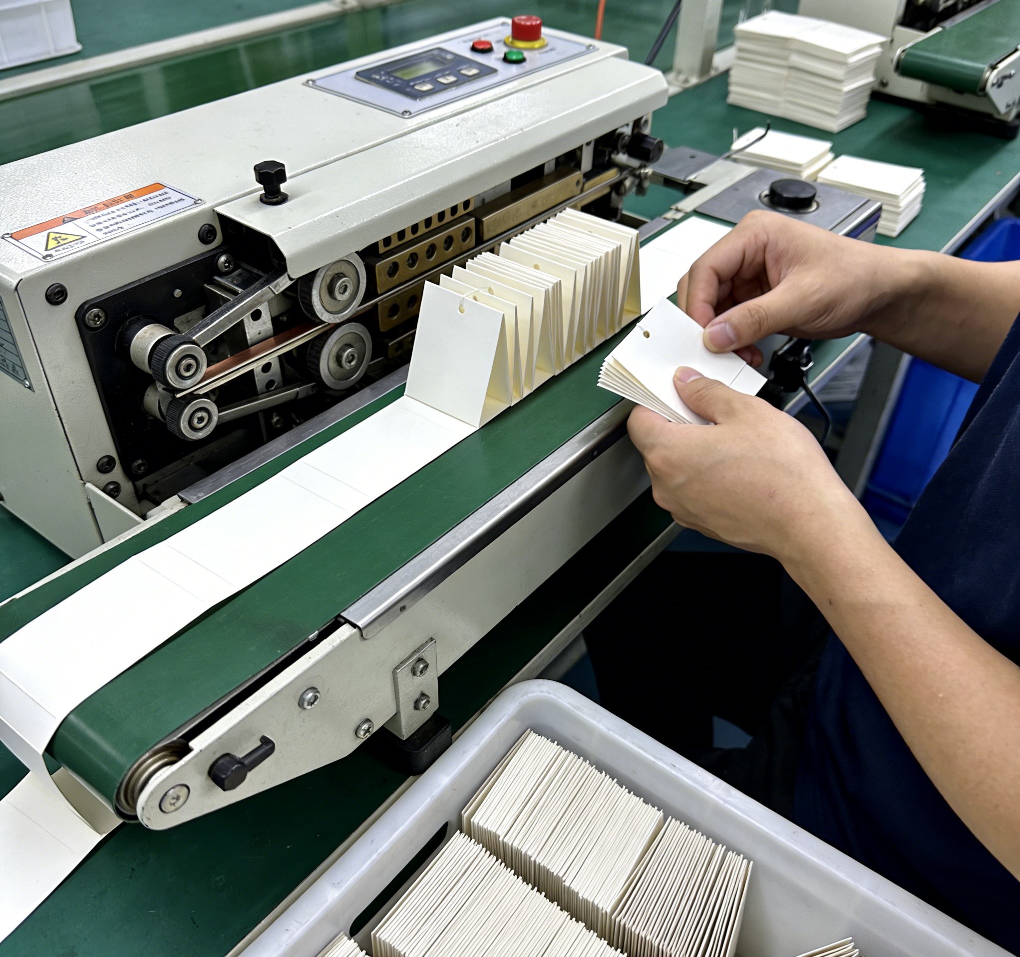 Factory production of custom folded hang tags