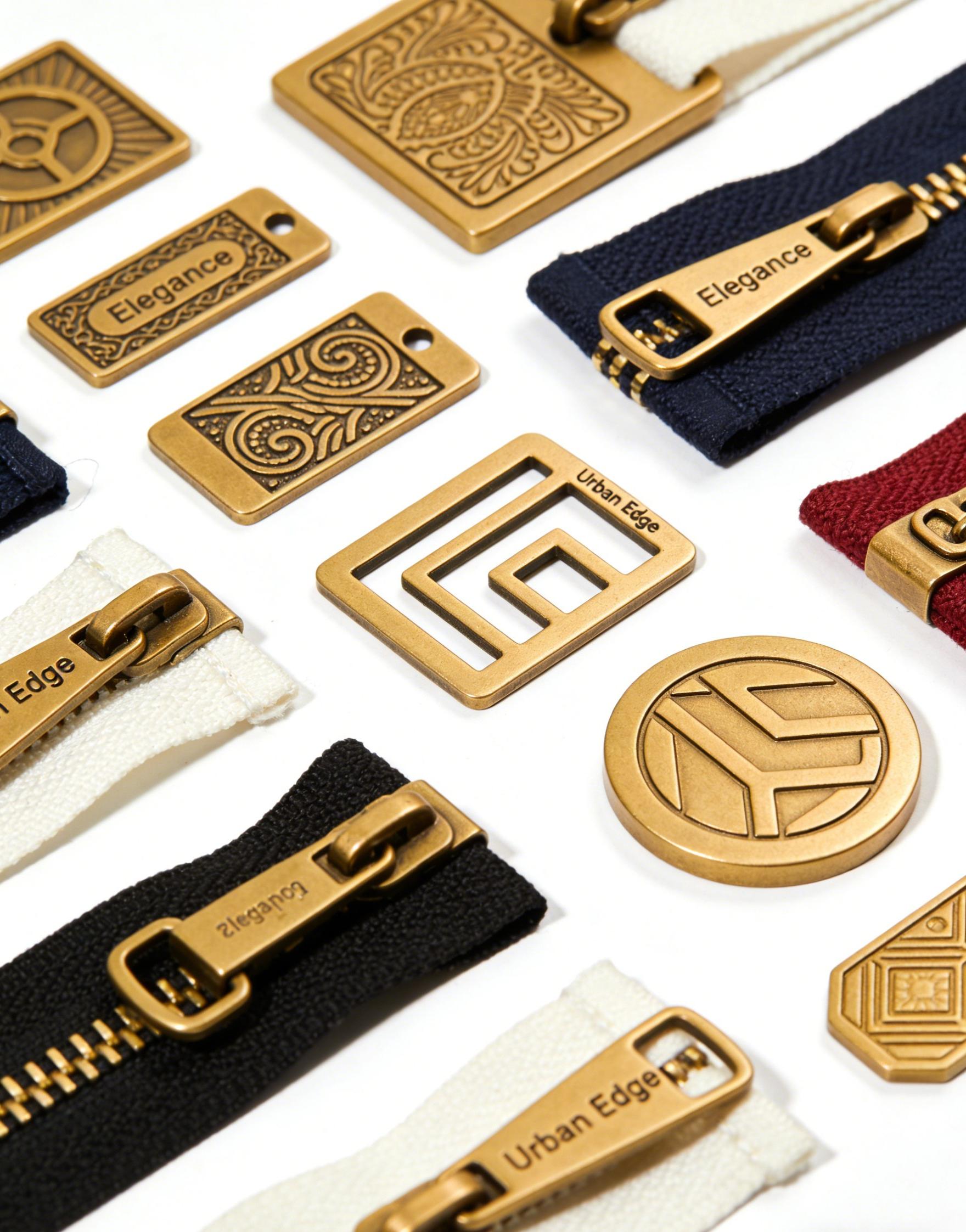 Different styles of metal tag on clothes