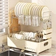 2 Tier Dish Drying Rack for Large Capacity Kitchen Counter Dish Drainer With Utensils Holder Non-Slip Floor Pad Smooth Handle