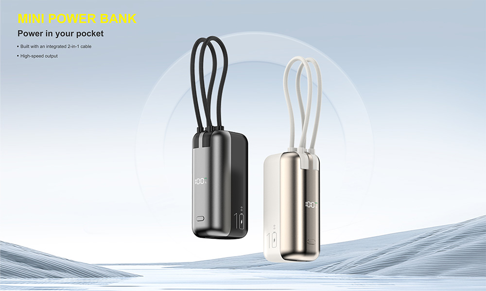 Built with an integrated 2-in-1 cable pocket power bank