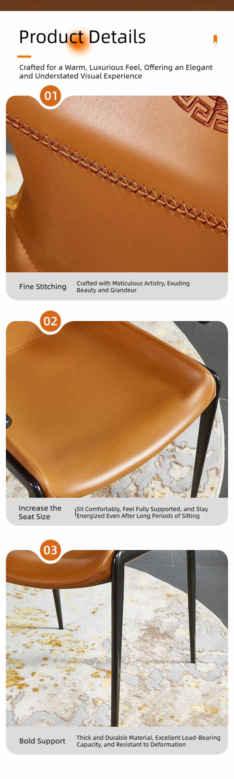 Leather Dining Chair,Red Leather Dining Chairs,Leather and Metal Dining Chairs Wholesale Italian Light Luxury Dining Chair With Saddle Leather and Metal Frame for Home Hotel