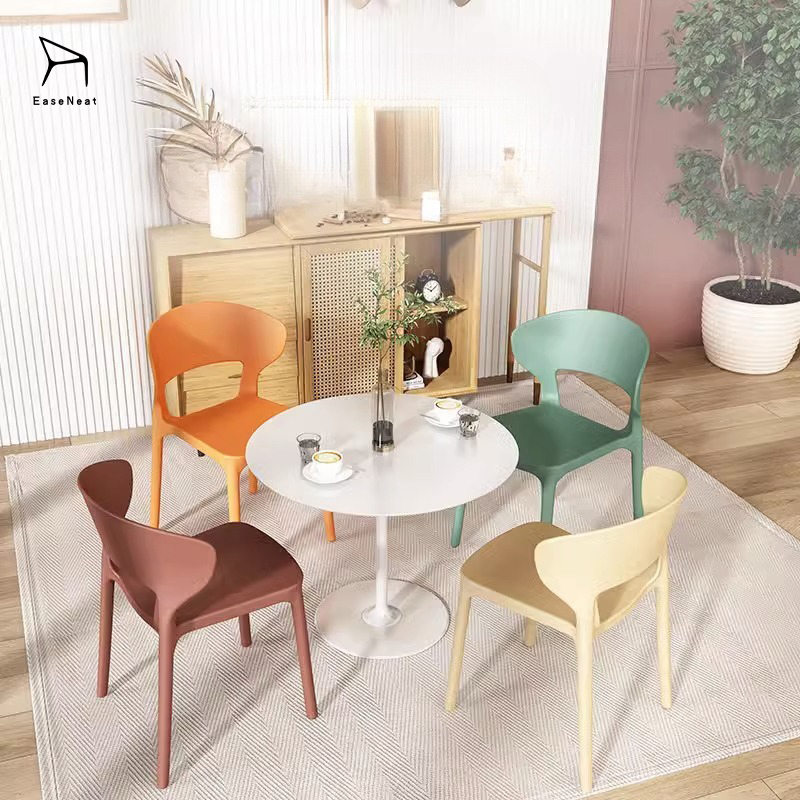 EaseNeat Stackable High Quality Plastic Dining Chairs with Backrest Indoor Outdoor Restaurant Home Universal Chair